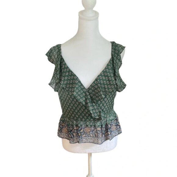Veronica Beard Women’s Randa Silk Top Seaglass Multi Peplum Ruffle Floral Size 6 - Picture 1 of 10